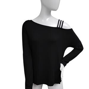 JOIA NYC One Shoulder Top Size Small Black with Striped Silver Wide Strap